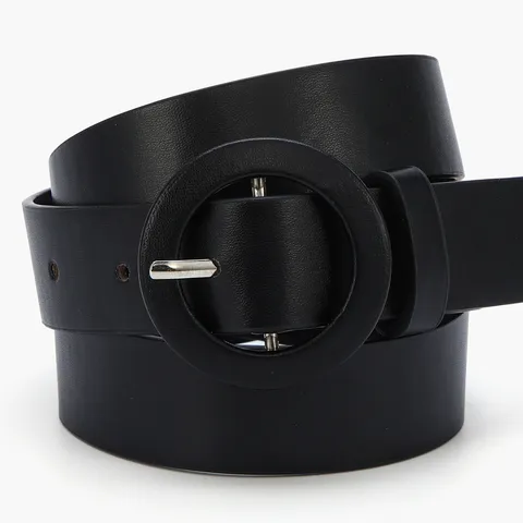 Damen Breiter PU Ledergürtel Minimalistischer runder Schnalle Taillengurt Mode All-Match Kleid Mantel Bund Zubehör