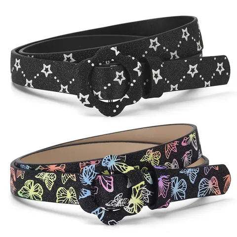 Cintura Sottile in Pelle PU per Bambini Motivo Stella Fiore Glitter Cintura Casual Regolabile Accessori di Moda