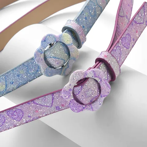 Cintura Sottile in Pelle PU per Bambini Motivo Stella Fiore Glitter Cintura Casual Regolabile Accessori di Moda