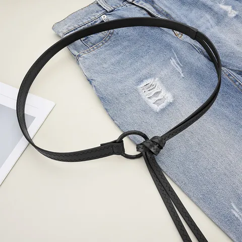 Vrouwen Retro PU Leer Smalle Riem Mode Geknoopte Tailleband Casual Jurk Jeans Decoratieve Tailleband Accessoires