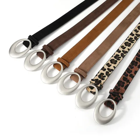 American Vintage Y2K Women Belt Oval Metal Buckle Faux Leather Waist Belt Casual Fashion Jeans Dress Waistband Accessories