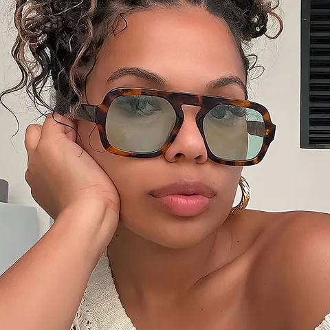 Trendige Eckige Flieger Sonnenbrille Für Damen Herren Mode Flat Top Einzelsteg Dicke Rahmen Sonnenbrille Retro Outdoor Reisen Brille