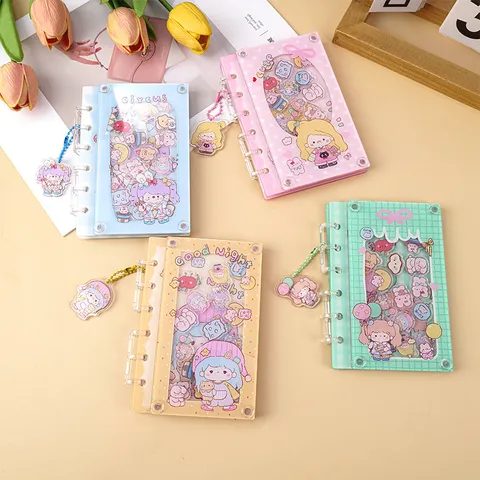 Mignon Dessin Animé Fille Acrylique Secoueur Feuilles Mobiles Journal Carnet Portable Mini Vierge Agenda Journal Carnet Pour Étudiants Enfants Cadeau