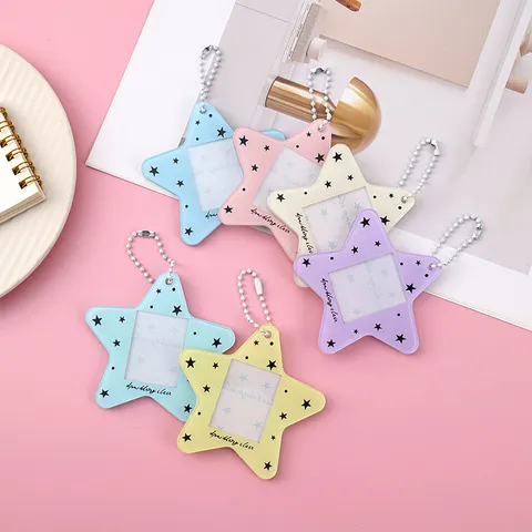 Lindo Portatarjetas de Acrílico en Forma de Estrella Con Cadena de Bolas Para Guardar Fotos de Ídolos Mini Llavero Decorativo