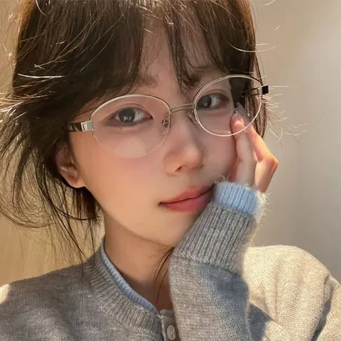 Vintage Katzenauge Halbrand Metall Brillengestell Damen Blaulichtschutz Oval Optik Kurzsichtigkeit Rahmen Elegante Brille