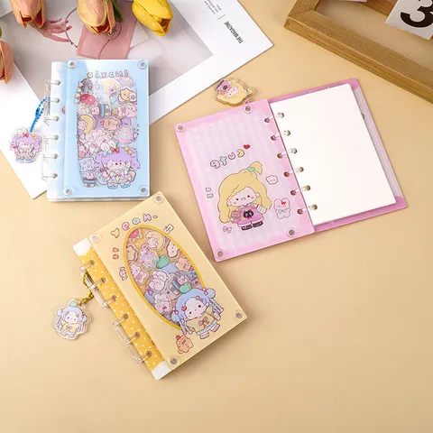 Mignon Dessin Animé Fille Acrylique Secoueur Feuilles Mobiles Journal Carnet Portable Mini Vierge Agenda Journal Carnet Pour Étudiants Enfants Cadeau