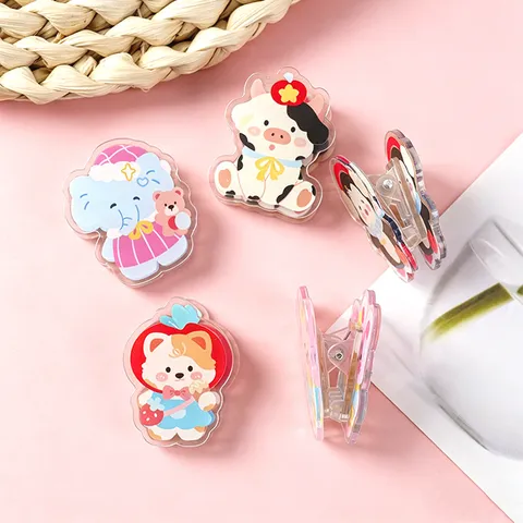 Niedliche Cartoon Acryl Schreibwarenklammer Tier Muster Schreibtisch Organizer Memo Notiz Papierklammer Snack Tasche Versiegelung Klemme Für Schüler Schule Büro
