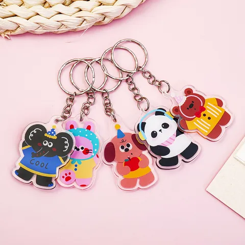 Süßer Cartoon Tier Acryl Schlüsselanhänger Elefant Bär Hase Hund Panda Taschenanhänger Kleines Geschenk Für Schüler Rucksack Zubehör