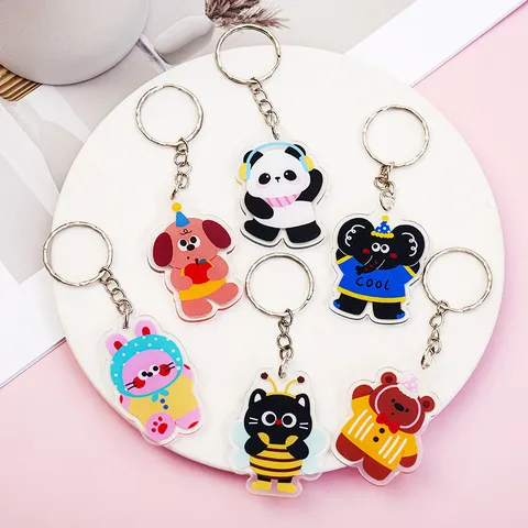 Süßer Cartoon Tier Acryl Schlüsselanhänger Elefant Bär Hase Hund Panda Taschenanhänger Kleines Geschenk Für Schüler Rucksack Zubehör