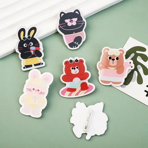 Cute Cartoon Animal Acrylic Brooch Pins Bear Rabbit Cat Dog Badge For Kids Backpack Decoration School Student Gift Jewelry