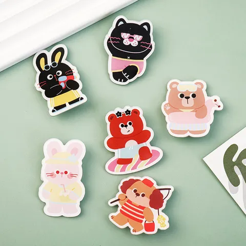 Cute Cartoon Animal Acrylic Brooch Pins Bear Rabbit Cat Dog Badge For Kids Backpack Decoration School Student Gift Jewelry