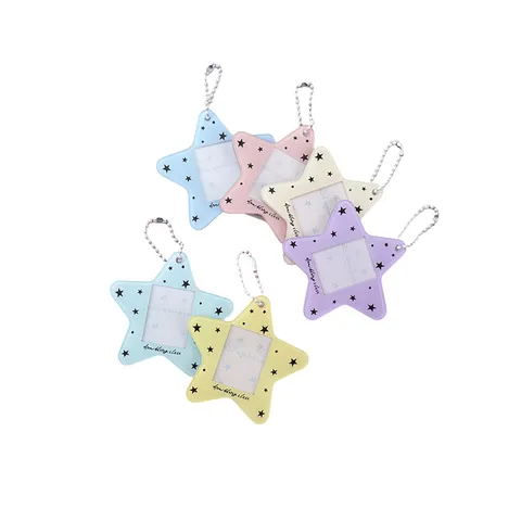 Lindo Portatarjetas de Acrílico en Forma de Estrella Con Cadena de Bolas Para Guardar Fotos de Ídolos Mini Llavero Decorativo