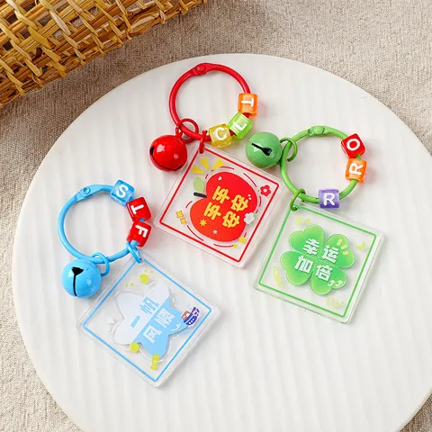 Portachiavi in Acrilico Con Testo di Benedizione Ciondolo per Borsa a Piastra Quadrata Con Campanella Colorata Perline a Lettera Decorazione per Zainetto Regalo per Bambini