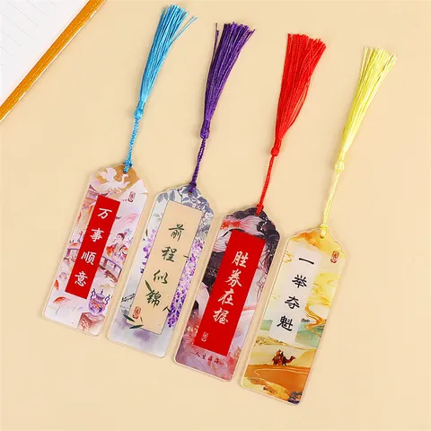 Vintage Chinesischer Stil Acryl Lesezeichen Mit Farbigen Quastenanhänger Inspirierender Text Seitenmarker Student Segen Schreibwaren Geschenk