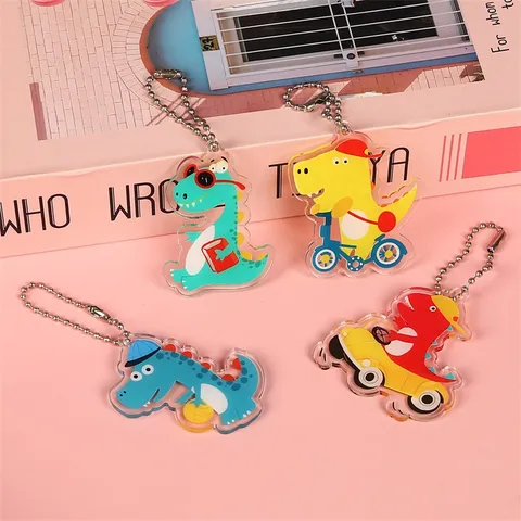 Süßer Cartoon Dinosaurier Acryl Schlüsselanhänger Doppelseitig Bedruckt Tasche Ornament Auto Schlüsselkette Geschenk Für Damen Kinder