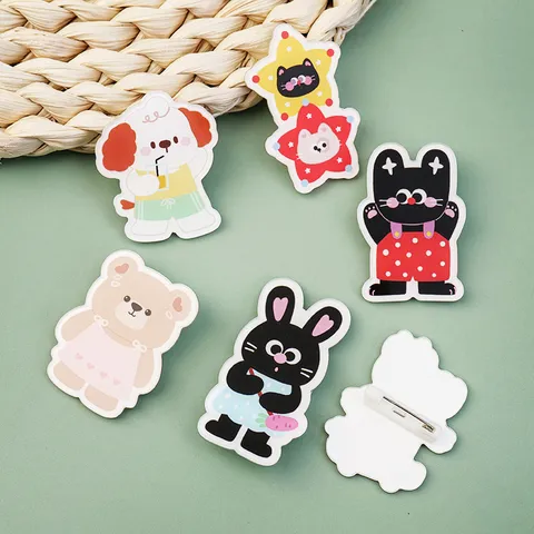 Cute Cartoon Animal Acrylic Brooch Badge Printed Fashion Brooches Pins For Backpack Clothing Accessories Decor Gift For Kids