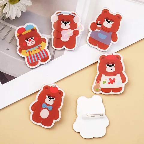 Spilla in Acrilico con Orso del Fumetto Carino Stile Ins Distintivo Animale Colorato per Zaino Vestiti Decorazione Regalo Bambini