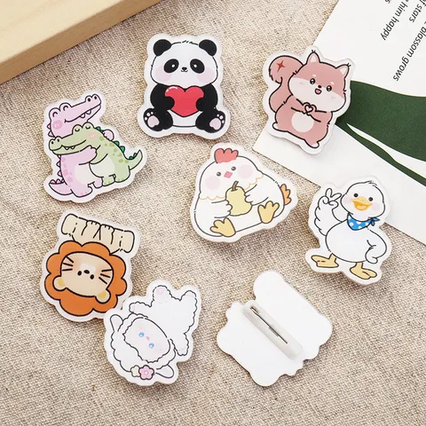 Süße Cartoon Tier Acryl Brosche Anstecknadel Bedruckt Ente Panda Katze Rucksack Abzeichen Zubehör Für Schule Kinder Schmuck