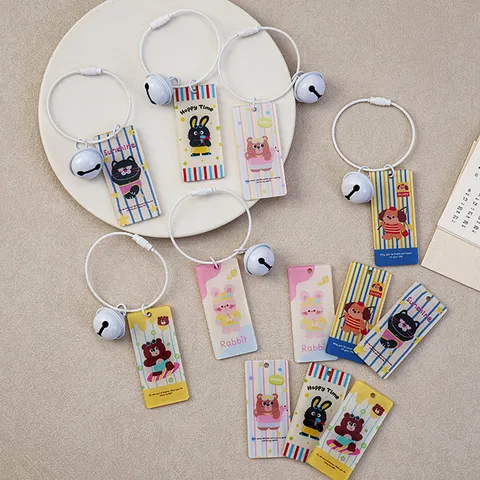 Doppelseitiger Cartoon Acryl Schlüsselanhänger Tier Bär Hase Anhänger Mit Drahtseil Und Glocke Süßer Taschenanhänger Geschenk
