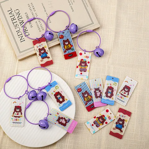 Cartoon Cute Bear Acrylic Keychain Wire Loop Tag For Schoolbag Backpack Ornament Women Kids Gift Key Ring