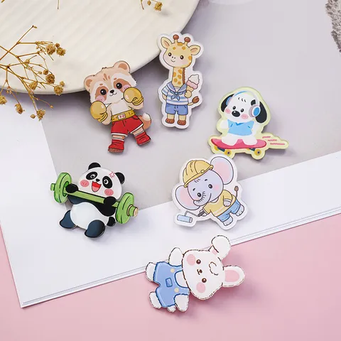 Cute Acrylic Cartoon Animal Brooch Pin For Bag Clothes Decoration Sweet Printed Bear Panda Rabbit Badge Lapel Pin Jewelry Accessory