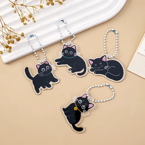Acryl Cartoon Katze Schlüsselanhänger Süße Schwarze Katze Taschenanhänger Kugelkette Krokodil Charm Tier Schlüsselanhänger Geschenk