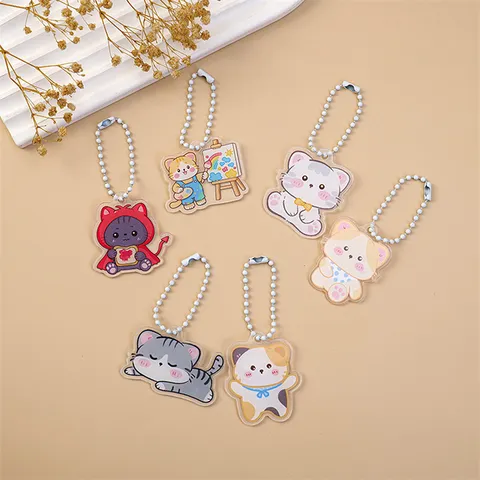 Süße Cartoon Katze Schlüsselanhänger Transparent Acryl Taschenanhänger Kawaii Tier Hängendes Ornament Für Rucksack Schlüssel Geschenk Für Damen Mädchen