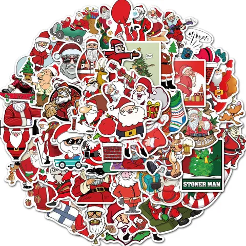 Christmas Waterproof PVC Stickers Decals Santa Snowman Tree Holiday Decoration For Water Bottle Phone Case