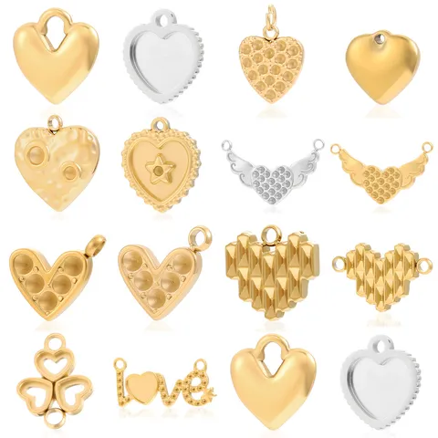 Edelstahl Herz Flügel Anhänger Leere Lünette DIY Halskette Armband Schmuck Zubehör Gold Silber Galvanisiert Vintage Charm