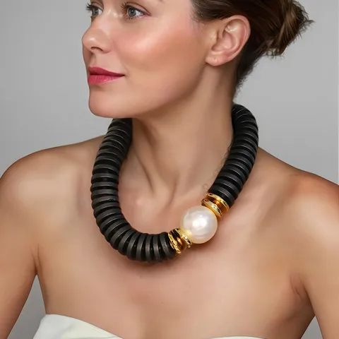 Vintage Handgefertigte Holzscheiben Choker Halskette Für Damen Bohemian Künstliche Perle Anhänger Halskette Mode Schmuck Geschenk