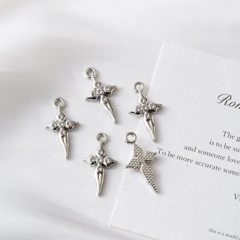 DIY Zinc Alloy Charms Pendants Rhinestone Cross Star Lightning Pizza Tai Chi Yin Yang Charms For Jewelry Making DIY Findings