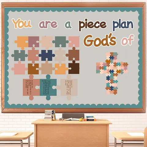 Bohemian Cross Puzzle Bulletin Board Decoration Set For School Classroom Office Wall Decor Christian Verse Wall Art