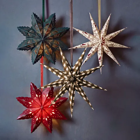 Christmas Paper Lantern Hanging Star Hollow Snowflake Decor Nordic Retro Paper Stars For Party Home Window Xmas Decoration