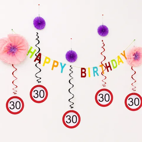 Round Road Sign Birthday Party Hanging Spiral Swirls PVC Paper Ceiling Hanging Ornaments For Milestone Anniversary Celebration Decor