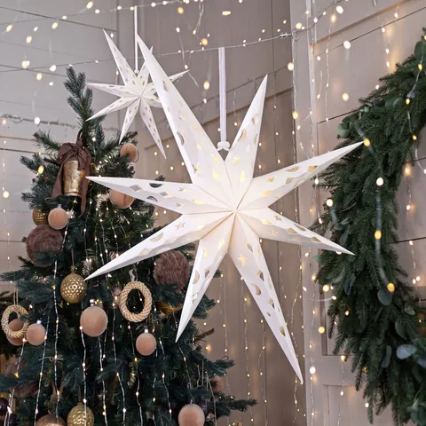 Weihnachten Achteckiger Papierstern Laterne Anhänger Stern Mond Hohl Papier Lampenschirm Für Party Fenster Dekoration