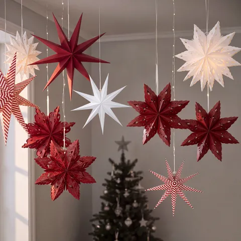 Vintage Papier Hohl Neuneckiger Stern Schneeflocke Laterne Abdeckung Hängedekoration Für Weihnachten Party Zuhause Dekoration Festliche Decke Fenster Layout