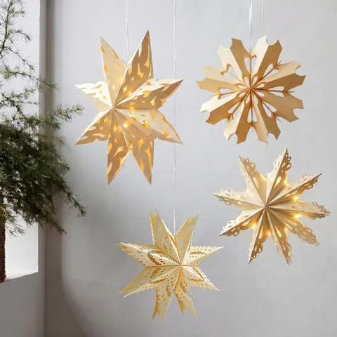 Weihnachten Papier Stern Laterne Hohl Schneeflocken Hängen Dekoration Faltbare Papier Lampenschirm Für Home Fenster Party Dekor
