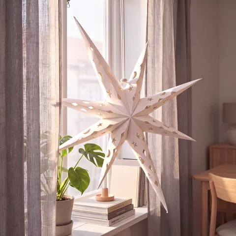 Weihnachten Achteckiger Papierstern Laterne Anhänger Stern Mond Hohl Papier Lampenschirm Für Party Fenster Dekoration