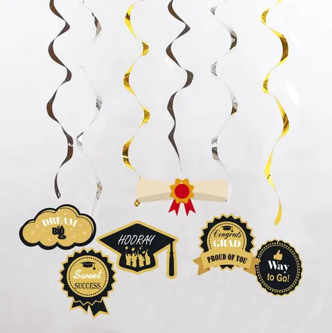 Decorazioni a Spirale Oro Nero per Laurea In PVC Con Etichette Congrats Grad per Festa di Fine Anno Classe 2024