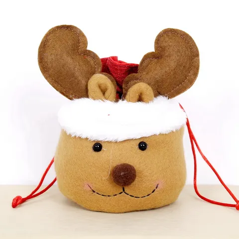 Christmas Non-Woven Fabric Plush Gift Drawstring Bag Cute Cartoon Santa Claus Snowman Reindeer Apple Candy Treat Packing Pouch For Kids Holiday Party Decoration Ornaments