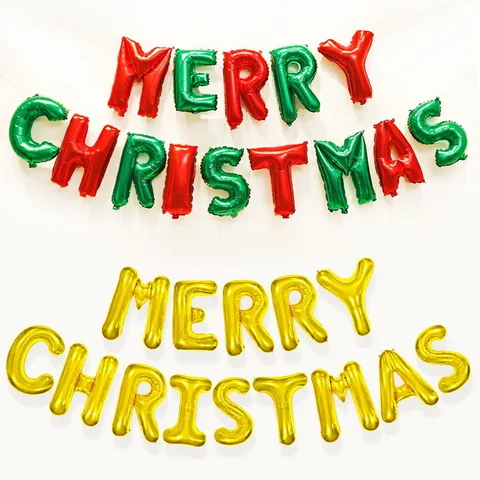 Merry Christmas Aluminum Foil Letter Balloons Set For Festival Party Background Decor Hanging Alphabets Banner Ornament
