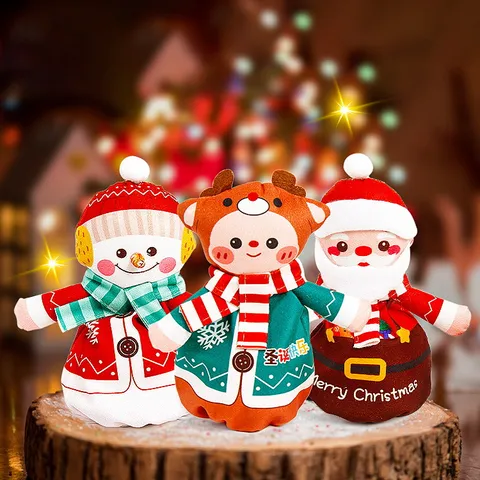 Christmas Gift Bag Cartoon Flannel Apple Candy Storage Pouch Drawstring Holiday Party Decoration Supplies