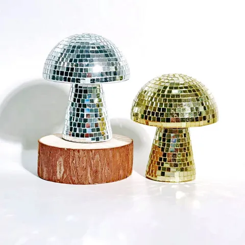 Creative Mushroom Disco Ball Ornament Glass Mirror Mosaic Reflective Desktop Decorative Ornament Retro Art Home Decor For Party Holiday