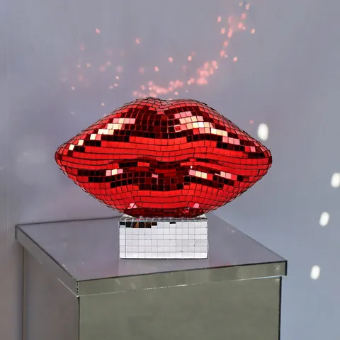 Retro Disco Ball Lip Ornament Glass Mirror Mosaic Hot Lips Decorative Tabletop Sculpture For Valentine Wedding Party Home Art Decor