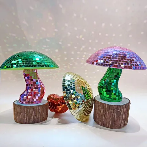 Mushroom Disco Ball Mirror Glass Decorative Ornament Handmade Mosaic Reflective Mushroom Desktop Decoration For Party Home Decor