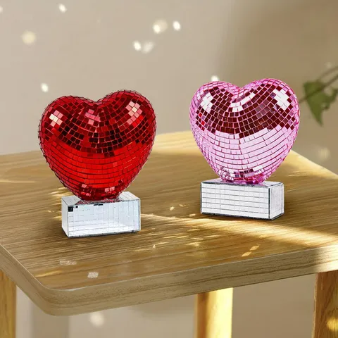 Herzform Disco Kugel Spiegel Tischornament Glas Schaumstoff Reflektierende Mosaik Skulptur Für Valentinstag Hochzeit Party Heimdekor