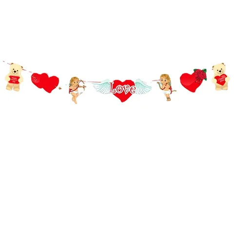 Romántico Banner de Papel Día de San Valentín Corazón Cupido Guirnalda Centro Comercial Hotel Decoración Festiva Estampado Banderines