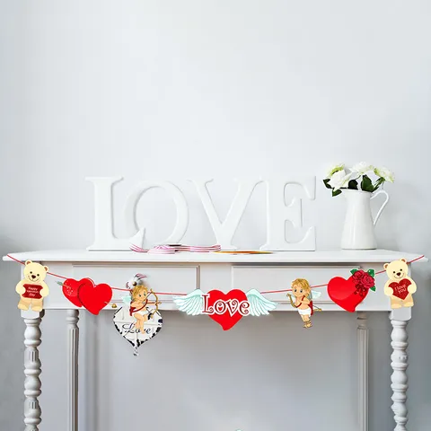 Romántico Banner de Papel Día de San Valentín Corazón Cupido Guirnalda Centro Comercial Hotel Decoración Festiva Estampado Banderines