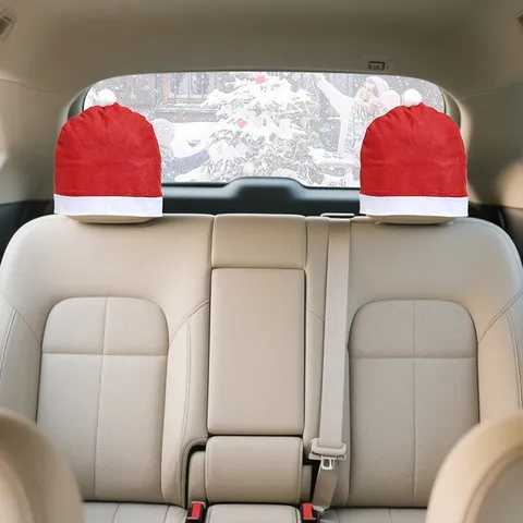 Weihnachts Auto Sitz Kopfstützenbezüge Weihnachtsmann Mütze Design Rot Vliesstoff Festive Fahrzeug Dekoration Party Zubehör