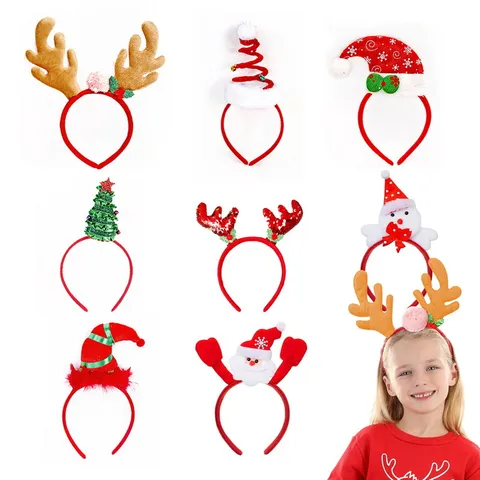 Christmas Headbands Antler Hair Bands Santa Claus Snowman Reindeer Headwear For Kids Adults Holiday Party Decorations